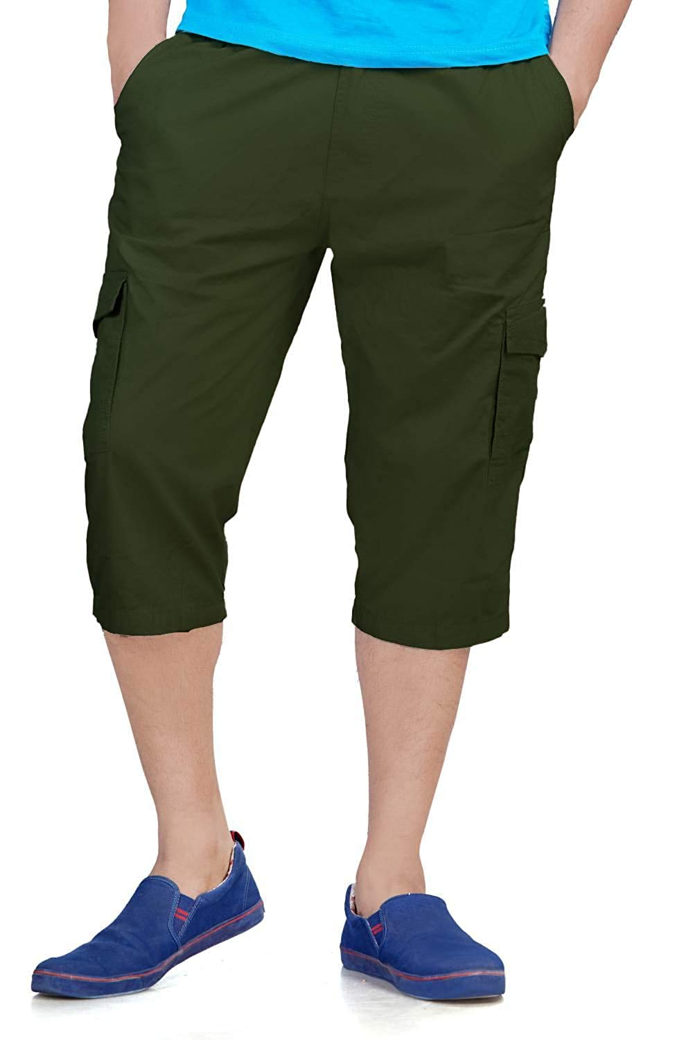 JMP Men's Cotton Plain Casual Outdoor Capri (Green)-(34) : Amazon